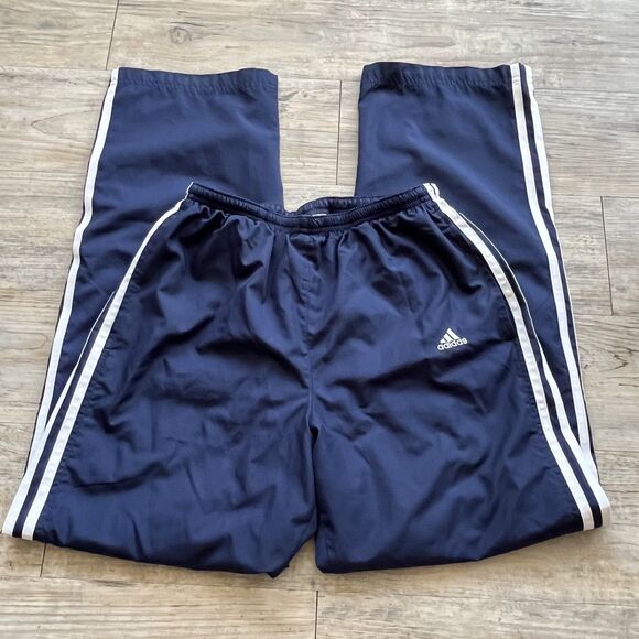 Adidas Track Pants Medium 3-Stripes Woven Parachute Pants Navy Blue Vintage - Picture 1 of 9